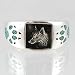Jewelry : Sterling Silver Wolf Head Ring with Inlaid Turquoise Wolf Paws, #11874