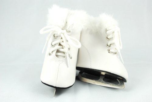 White Furry Ice Skates for 18 Inch Dolls Including the American Girl Line