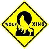 WOLF CROSSING sign * street animal dog wild