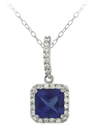 Sterling Silver Square and Clear Pave Border Cubic Zirconia Pendant Necklace, 18"