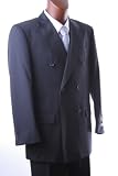 Men's Double Breasted Black 100% Virgin Wool Super Gabardine Dress Suit