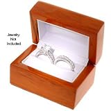 Classic Oak Wooden Red Engagement Set Double Ring Gift Box