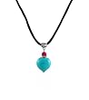 Necklace - N18- Genuine Turquoise Semi Precious Gemstone and Coral on Black Silky Satin Cord ~ Heart Shape