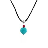 Necklace-N18-GenuineTurquoiseSemiPreciousGemstoneandCoralonBlackSilkySatinCord~HeartShape
