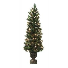 4' Slim Austrian Pine Pre-lit Potted Artificial Christmas Tree Indoor/Outdoor