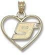 Driver Number 9 Heart Charm/Pendant -14K/10K, Stainless Steel or Gold Plated