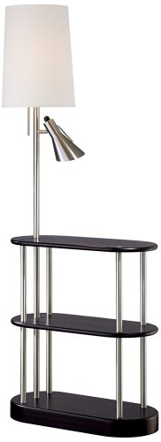 Triple Shelf Brushed Steel Espresso Floor Lamp