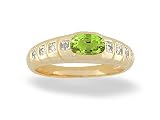 14K Yellow Gold Genuine Oval Peridot and Diamond Ring