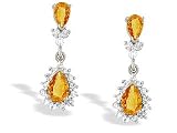 14K White Gold Genuine Pear Citrine and Diamond Dangle Drop Earrings