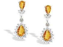 14K White Gold Genuine Pear Citrine and Diamond Dangle Drop Earrings