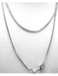 Solid 14k White Gold Square Wheat Link Chain Necklace (1.1mm ), 18" Italian 1.7g