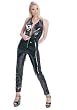 Vinyl Halter Zipper Front Cat Suit -Black/Large by Leg avenue