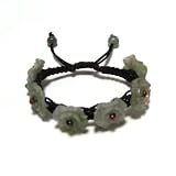 Hand-knotted Vintage Jade Flower Band Bracelet - Adjustable Cord