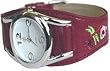 Rose Dragonfly Cherry embroidery Red leather band circular wrist watch