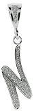 Sterling Silver 1 /12 Inch Script Initial Pendant "N" with Cubic Zirconia