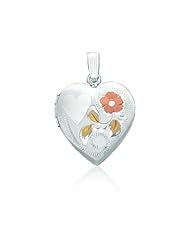 Sterling Silver Heart Floral Pendant Photo Locket (17 x 25 mm)