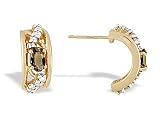 14K Yellow Gold Genuine Oval Smoky Quartz and Diamond Hoop Earrings