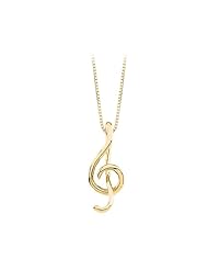 14K Yellow Gold Treble Clef Musical Note Pendant with Chain