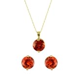 10k Yellow Gold Created Padparadscha Earrings and Pendant Set
