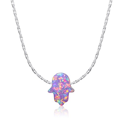 Purple Opal Hamsa Hand Necklace 16-18 inch Yellow or Rose Gold Plated and Sterling Silver