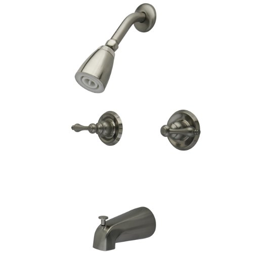 Kingston Brass KB248AL Twin Handle Tub and Shower Faucet with Decor Lever Handle, Satin Nickel