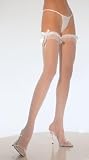 Sheer Ruffle Top Thigh High With Satin Bow And Pearl String