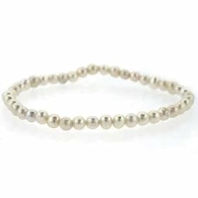 Genuine Freshwater Cultured White Pearl 4mm Stretch Bracelet by SilverSpeck.com