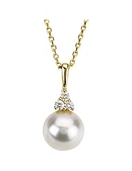 14K Yellow Gold Freshwater Cultured Pearl and Diamond Necklace -- LIFETIME WARRANTY