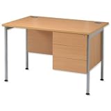 New. Sonix Traditional Desk Rectangular 3-Drawer Pedestal Silver Legs W1400xD800xH720mm Beech Ref 38