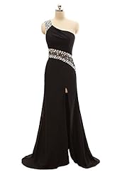 A-line Natural   Waistline One Shoulder Chiffon Floor Length Lace  Prom Dress  With Rhinestones