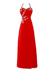Halter Chiffon Floor Length Empire   Waistline Beaded Open-Back Evening Dress/Bridesmaid Dress/Prom Dress 
