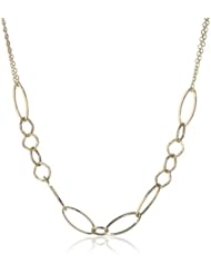 14k Italian Yellow Gold Polish and Textured Oval and Marquise Shape Station with Double Chain Necklace, 17.5"