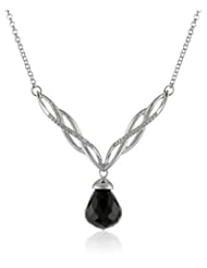 Sterling Silver, Onyx, and Diamond Drop Necklace, 18"