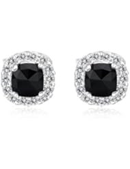 1.05 Cts Black & White Diamond Earrings in 14K White Gold