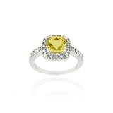 Sterling Silver Citrine and Diamond Accent Square Ring