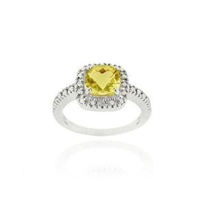 Sterling Silver Citrine & Diamond Accent Square Ring