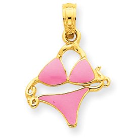 14k Pink Enameled Bikini Bathing Suit Pendant - Measures 21x14mm - JewelryWeb