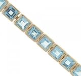 Yellow Gold Tennis Bracelet Princess Blue Topaz 9 Carats