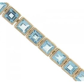 Yellow Gold Tennis Bracelet Princess Blue Topaz 9 Carats by GemAffair