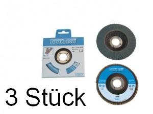3 x Schleifmopteller Lamellenschleifscheiben 115 mm, K40, für die Flex, Zirkon, Artikelnr.: 10890