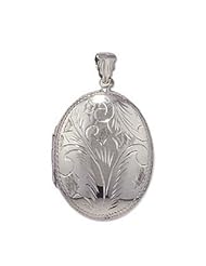 Sterling Silver Engraved Oval Locket with 18 inch chain - 52mm x 36mm.
