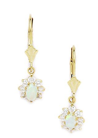 14k Gold Opal Flower Drop Earrings
