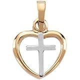 14K Two Tone Gold Heart Design Cross Pendant