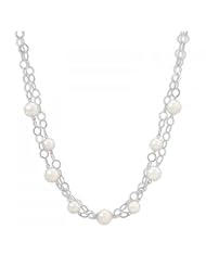 MMA Silver - 16 inch+2 inchExtension Double Strand White Glass Pearl Necklace