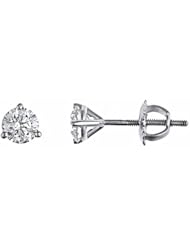 Natural Round Brilliant Cut Diamond Stud Earrings 3-Prong Set 14k White Gold (1/2 Carat, SI-2 Clarity, G/H Color)