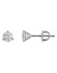 14k White Gold Natural Round Brilliant Cut Diamond Stud Earrings 3-Prong Set (1/2 Carat, SI-2 Clarity, G/H Color)