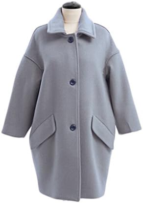 WenVen Womens Lapel Thick Bouble Breasted Woolen Trench Pea Coat(Light Blue,US Size M/Asian Size 2XL)