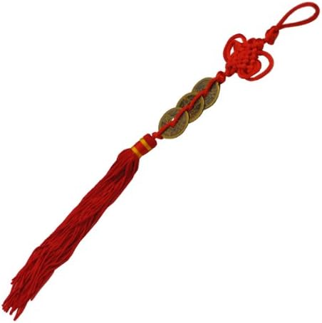 Red String Endless Knot Three Chinese Feng Shui Coins Tassel, Good for Wealth, Love and Health, #28