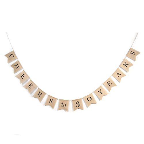 UEETEK Hessian Burlap Banner,CHEERS to 30 YEARS Pattern Bunting Banner for Ceremony Party Decoration