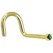 Solid 18KT Yellow Gold (May) 1.5mm Genuine Emerald Right Nostril Screw - 18 Gauge